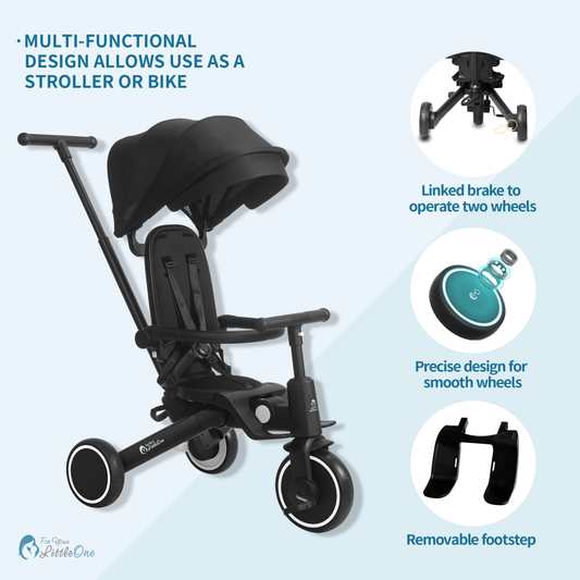 Foryourlittleone Xplor Plus 6 in 1 Foldable Trike - Jet Black (10m-5y)-1