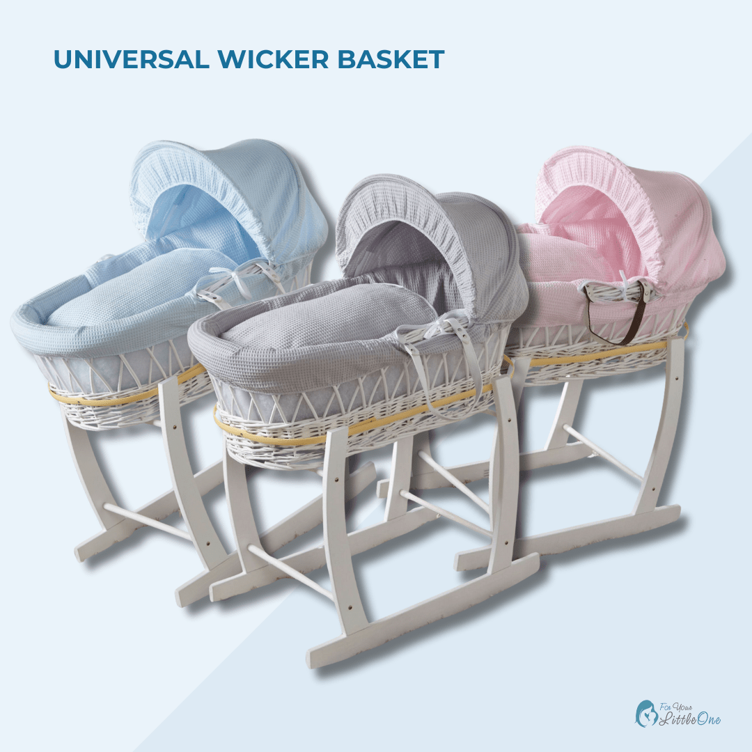 Pink Dimple Grey Wicker Baby Moses Basket With Stand-1